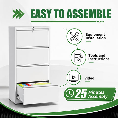 4-Drawer Lateral File Cabinet with Lock, White, view 6