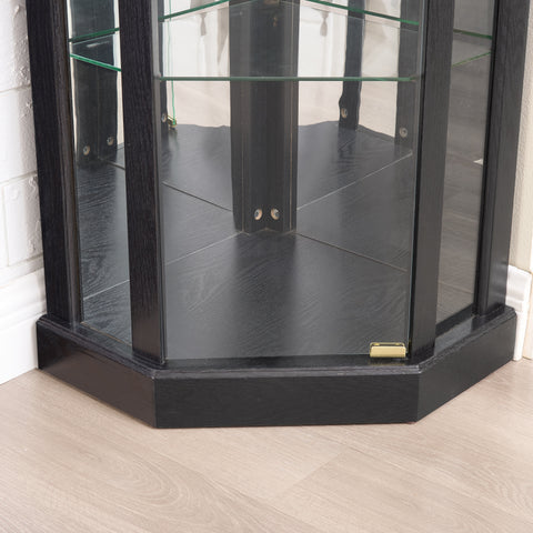 Lighted Corner Curio Cabinet with Glass Doors and Mirrored Back, Black, view 12