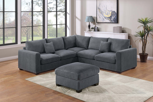 L-Shaped Sectional Sofa Set with 2 Loveseats, Corner Wedge and Ottoman, 4-Piece Corduroy, Dark Gray