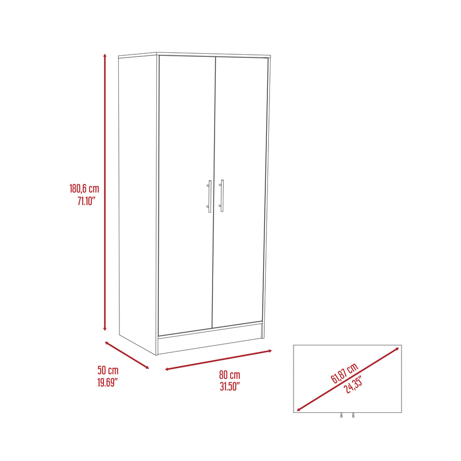 Ambery 71-inch white two-door armoire with drawer and hanging rod - view 4