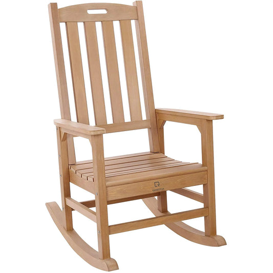 QOMOTOP Rocking Chair with 350lbs Weight Capacity,Poly Lumber Porch Rocker,Teak,Brown