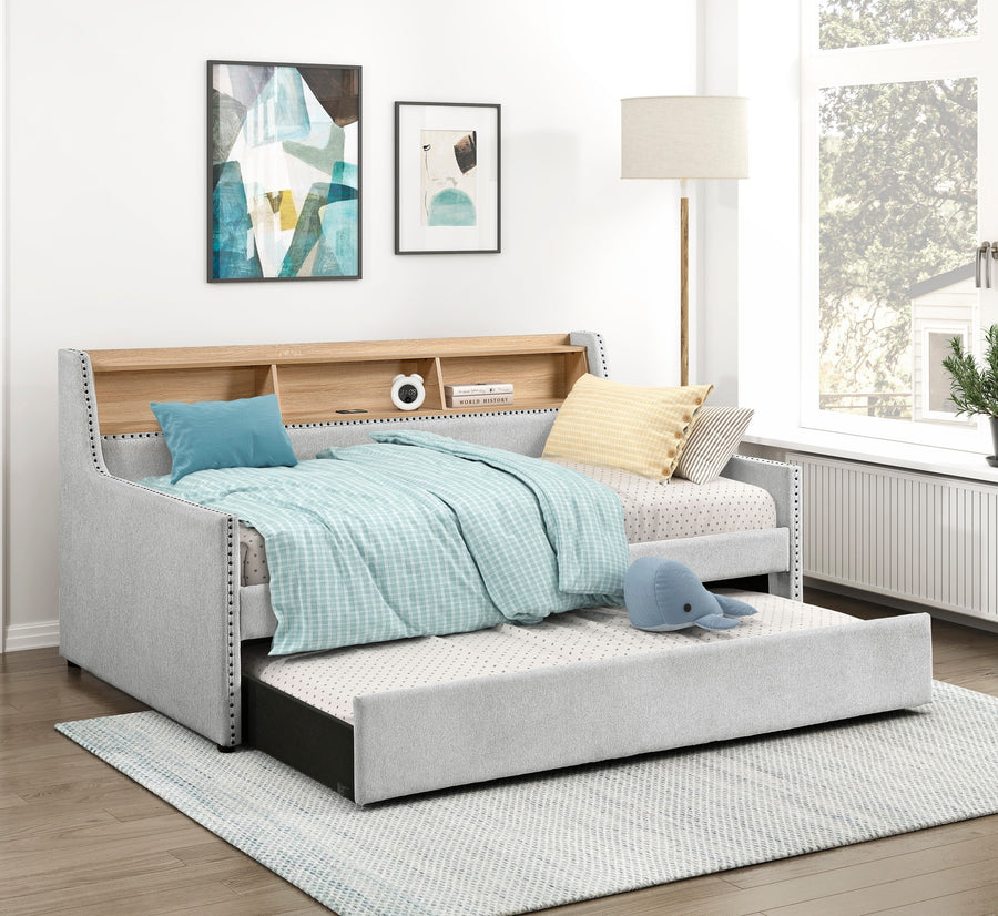 Light Gray Twin Daybed with Trundle & Charging Station