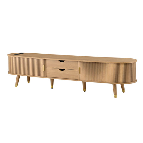 Fluted Oval TV Stand with Charging Station, Natural, view 9