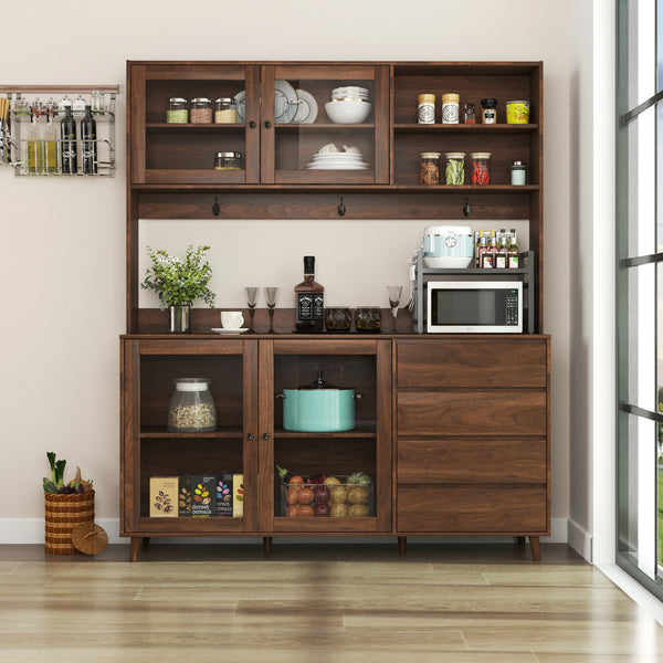 63" Walnut Sideboard with 4 Doors & 4 Drawers