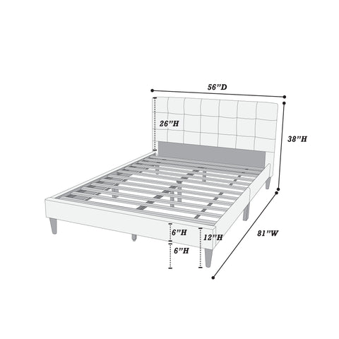 Modern Full Upholstered Platform Bed with Square-Tufted Headboard, Charcoal, view 8