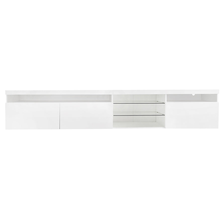 94.5" Extra-Long TV Stand with Glass Shelves and App-Controlled LED Lights, White, view 11