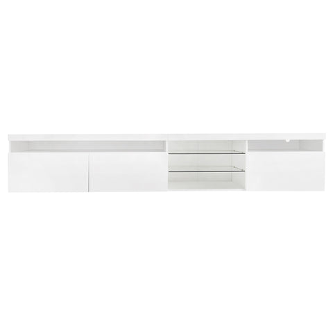 94.5" Extra-Long TV Stand with Glass Shelves and App-Controlled LED Lights, White, view 11