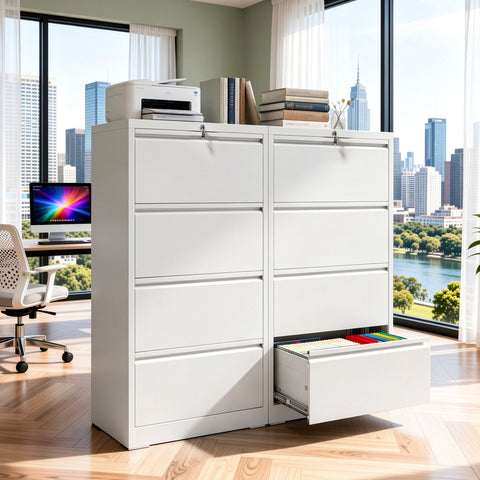 4-Drawer Lateral File Cabinet with Lock, White, view 8