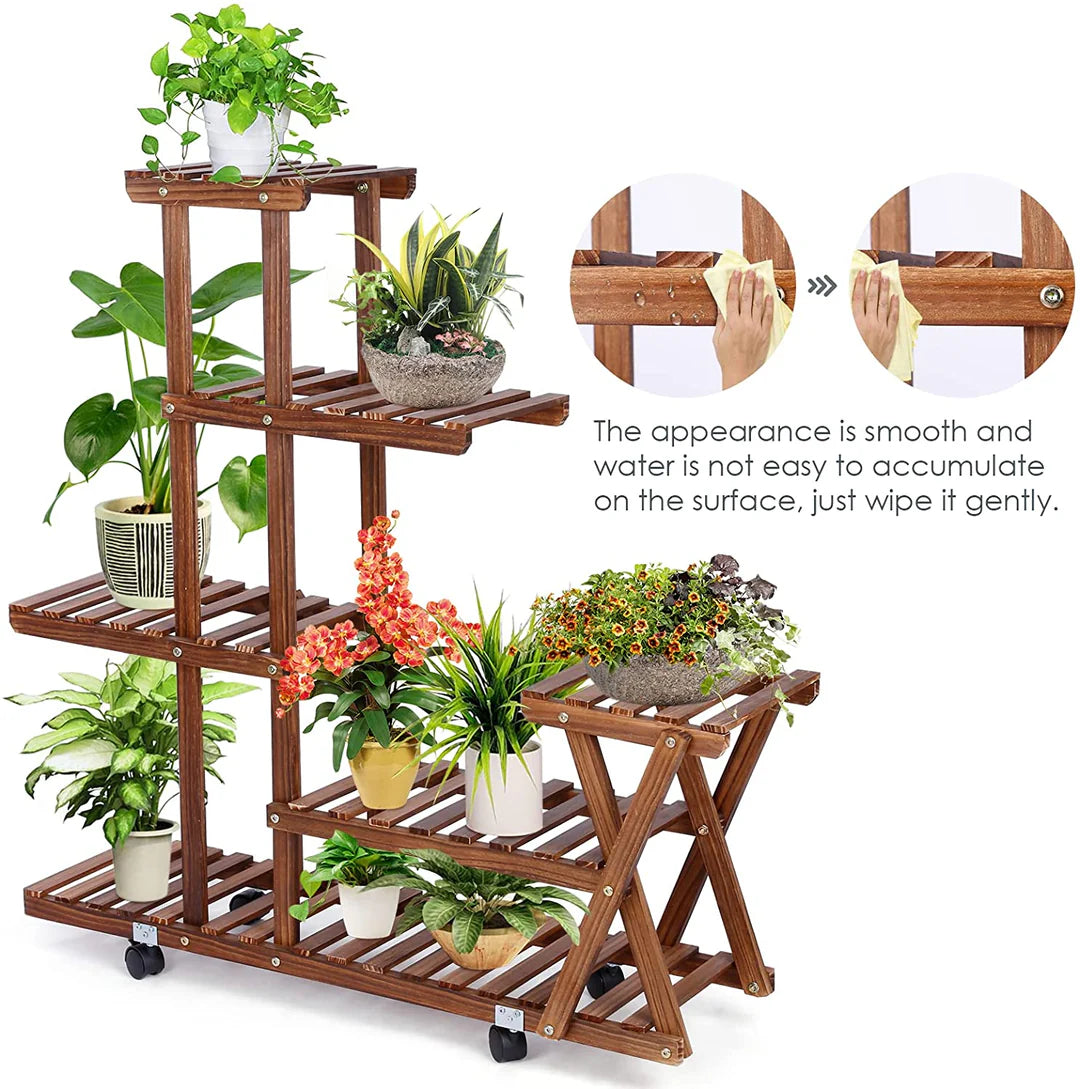 Viewee Plant Stand 5-Tier Plant Stand for Indoor Outdoor, Wood Plant Shelf, Large Tiered Plant Stands for Garden Balcony Corner Living Room Patio