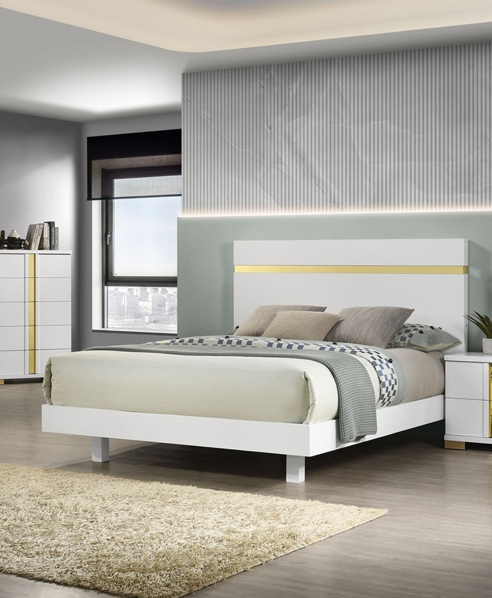 Modern Full Bed with Under-Bed LED Lights and Acrylic Trim, White