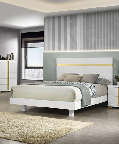 Modern King Bed with Under-Bed LED Lights and Acrylic Trim, White, view 4