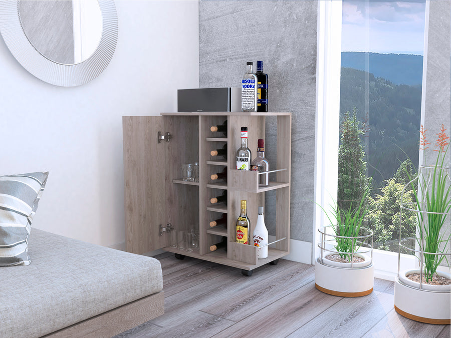 Light Gray Bar Cart with Wine Rack & Storage Cabinet — alternate view 4