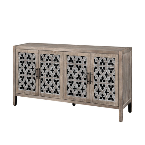 Rustic Sideboard with 4 Carved Hollow Doors, Antique Brown, view 3