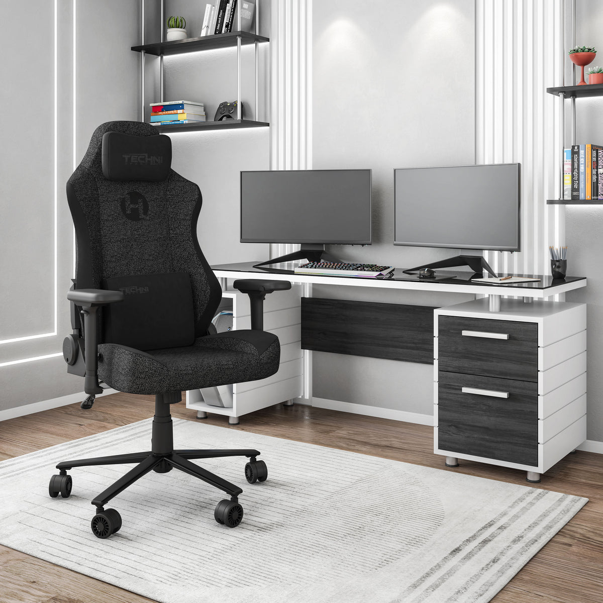 Techni Sport TSF65C 织物记忆海绵游戏椅 – 黑色