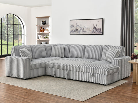 122" Grey Rabbit Plush U-Shaped Sectional Sofa Bed - Storage