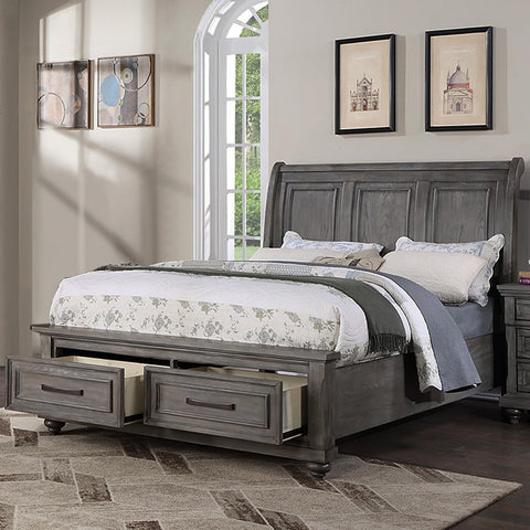 Vintage Queen Sleigh Bed with Under-Bed Storage Drawers, Antique Gray, view 3