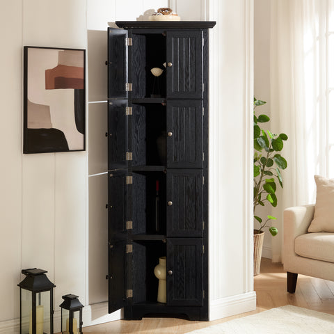 72" Corner Pantry Cabinet with 8 Doors and 4 Shelves, Black, view 8