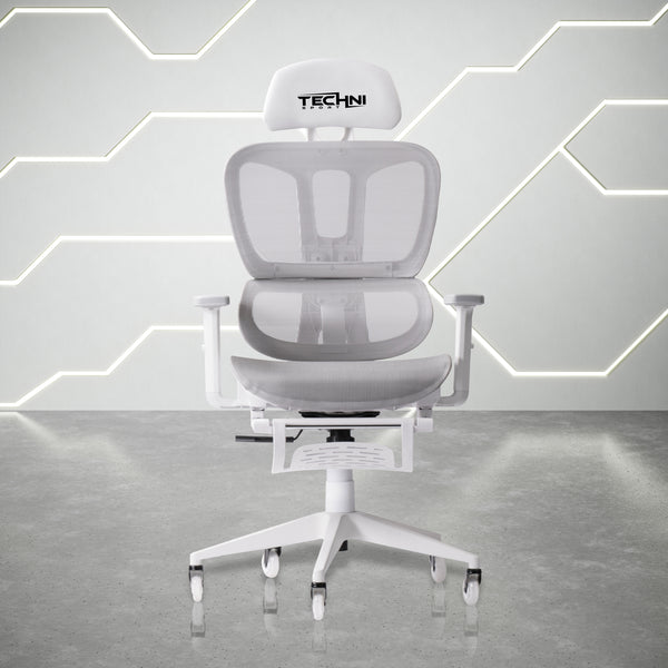 Mesh Gaming Chair with Footrest, Lumbar Support and Adjustable Headrest, 275 lb Capacity, White
