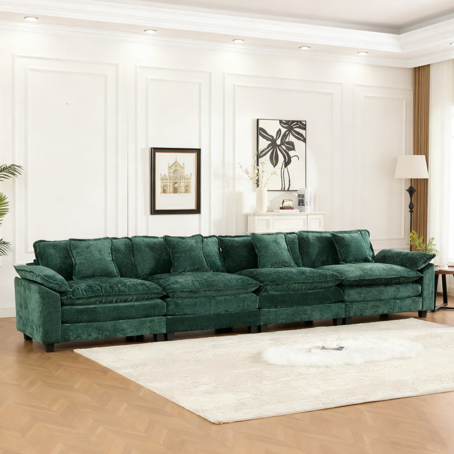 Green Chenille 3-Seater Sofa with Wide Armrests