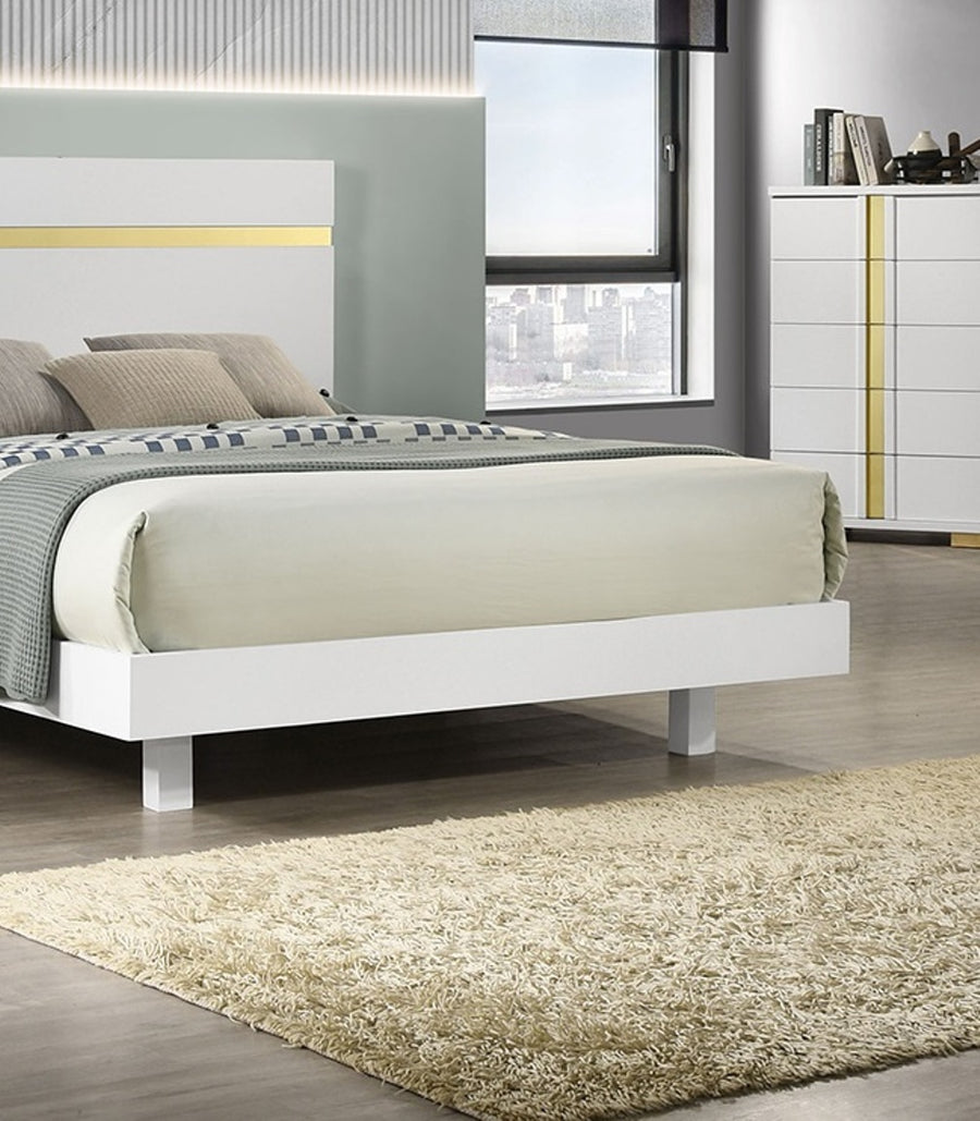 Modern King Bed with Under-Bed LED Lights and Acrylic Trim, White, view 7
