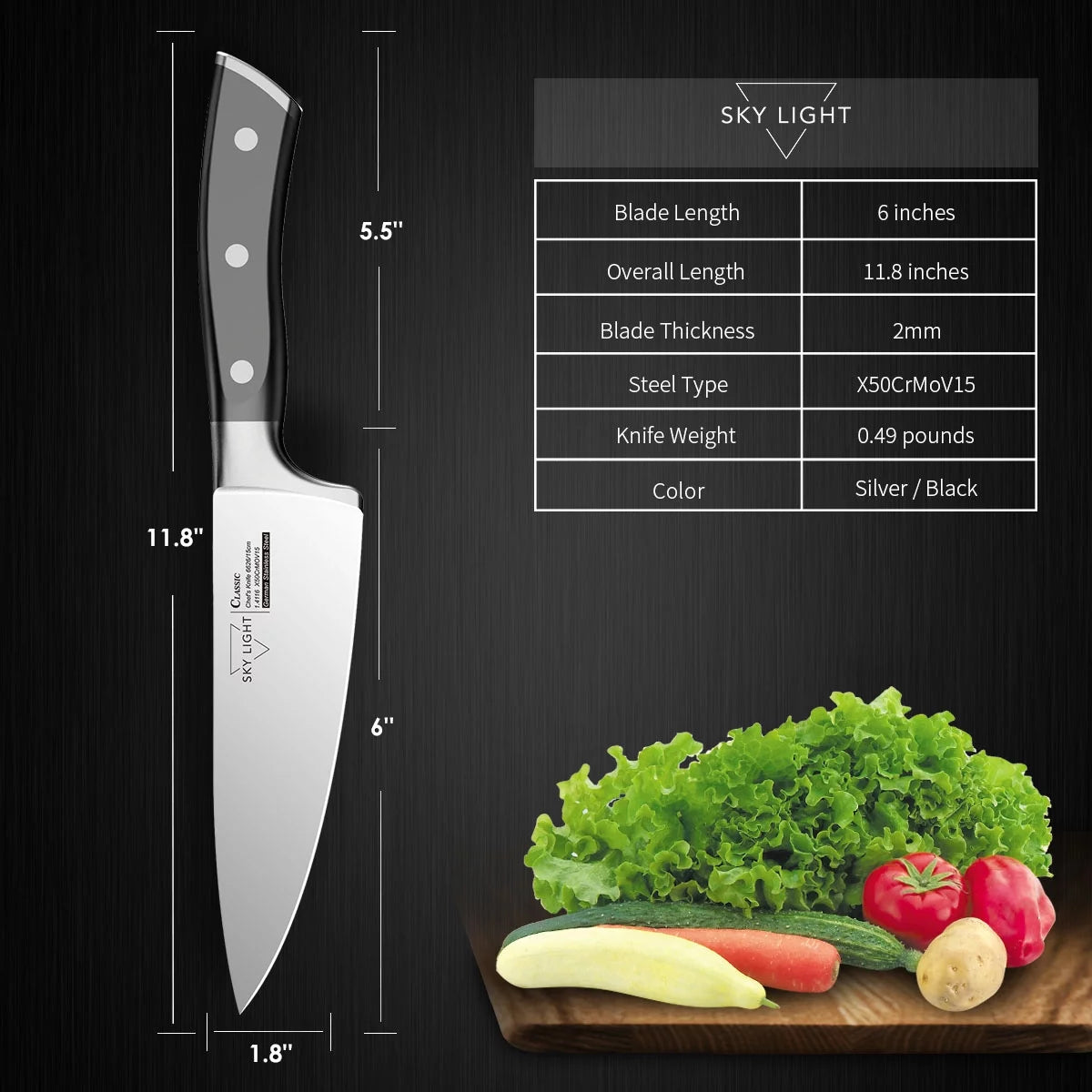 SKY LIGHT Chef Knife - 8-inch Professional Kitchen Knife German High Carbon Stainless Steel Chef's Knives with Ergonomic Handle and Gift Box
