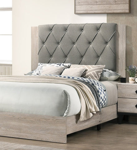 Contemporary Queen Bed with Gray Tufted Headboard, Cream, view 4
