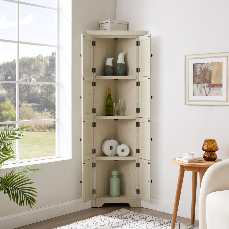 72" Corner Pantry Cabinet with 8 Doors and 4 Shelves, White, view 5