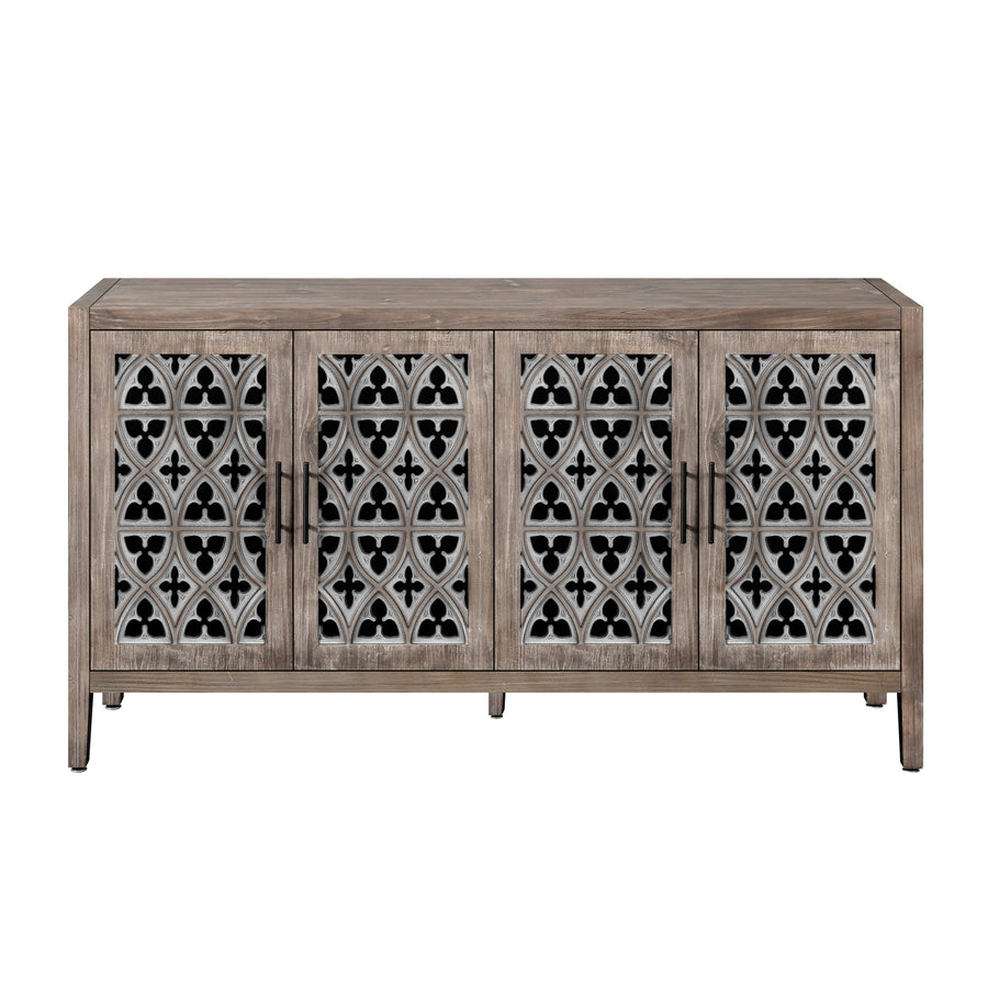 Rustic Sideboard with 4 Carved Hollow Doors, Antique Brown, view 4