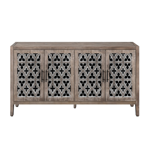 Rustic Sideboard with 4 Carved Hollow Doors, Antique Brown, view 4