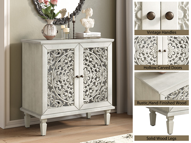 Vintage Accent Cabinet with Carved Floral Doors and Solid Wood Legs, Antique Gray, view 5