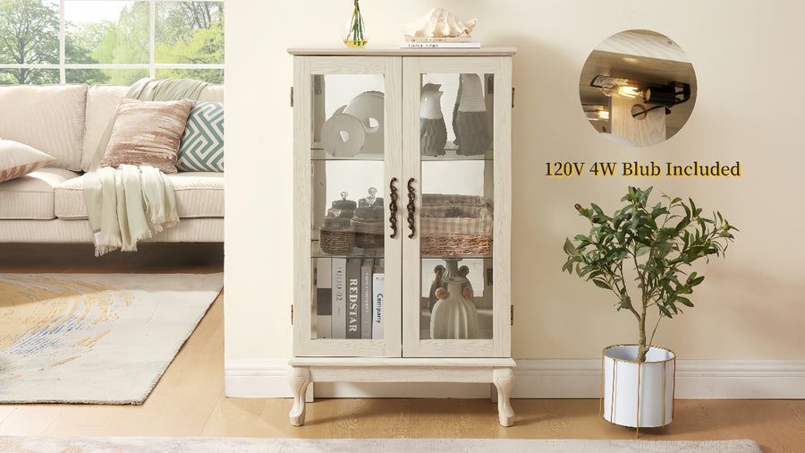 Lighted Curio Cabinet with Tempered Glass Doors and Mirrored Back, White, view 13