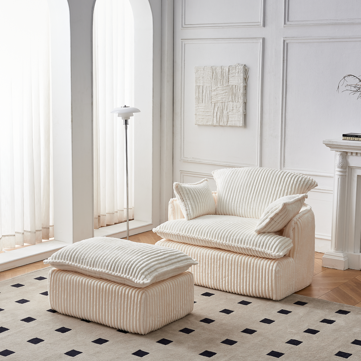 Convertible Corduroy Armchair with Ottoman – Compressed Sofa Chair for Small Spaces