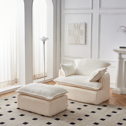 Convertible Corduroy Armchair with Ottoman – Compressed Sofa Chair for Small Spaces
