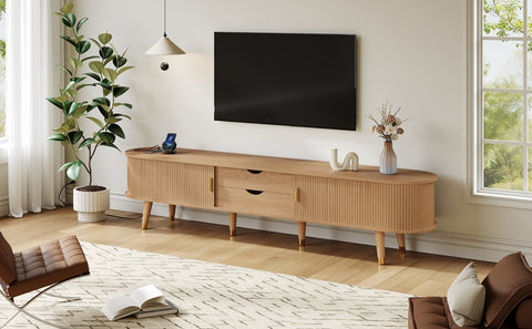 Fluted Oval TV Stand with Charging Station, Natural, view 20