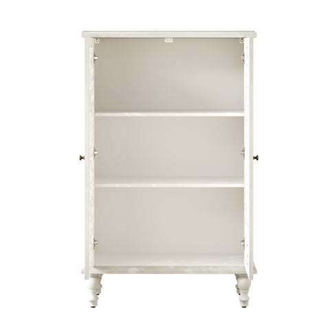 Farmhouse Accent Cabinet with Carved Hollow Doors and Turned Legs, Antique White, view 14