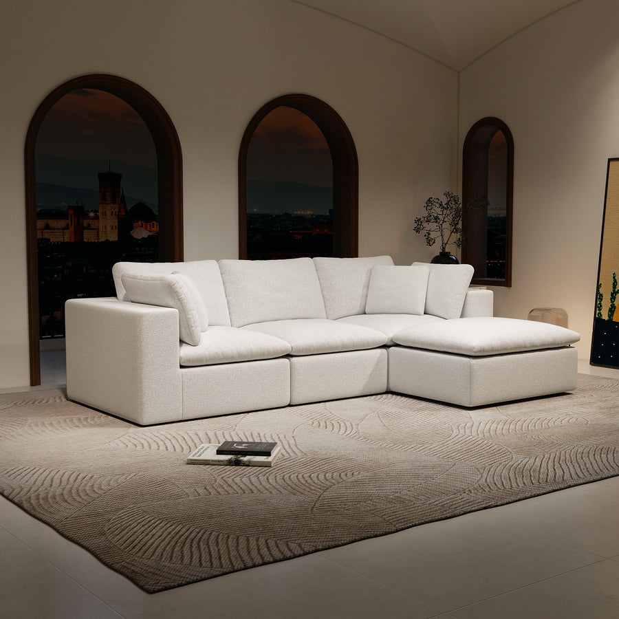White Plush Corduroy 4-Piece Modular Sectional Sofa | 108.3*68.9' No-Assembly Compressed Couch