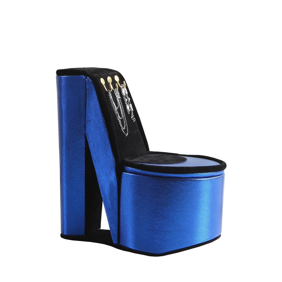 9' Tall Blue Velvet Jewelry Display Box with Hooks – High Heel Shoe Design Organizer for Necklaces & Earrings