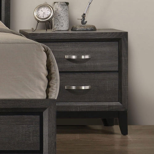 2-Drawer Nightstand with Wooden Legs, 23.5" Two-Tone Bedside Table, Gray