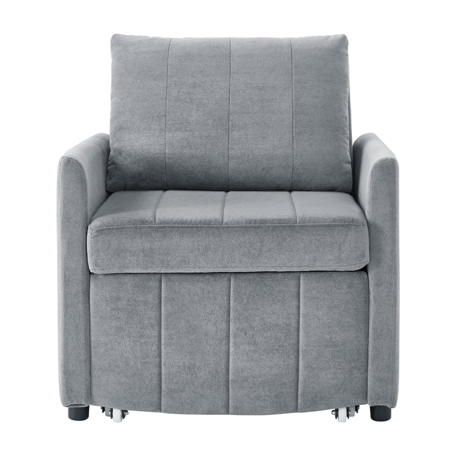 31.5" Grey Chenille Convertible Sleeper Sofa - Adjustable Backrest & Storage