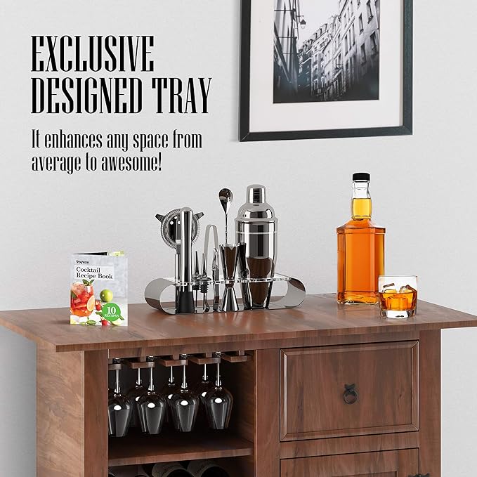 The Complete Bartender Kit | 11 Piece Cocktail Shaker Set with Stand | Great To Make Martini, Margarita, Mojito or Any Other Alcohol or Liquor Drink