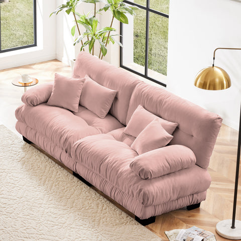 Pink Chenille 2-Seat Cloud Sofa | W/ Lumbar & Throw Pillows