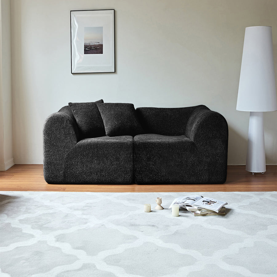 Modern 2-Seater Velvet Loveseat – Space-Saving Compressed Sofa with Pillows