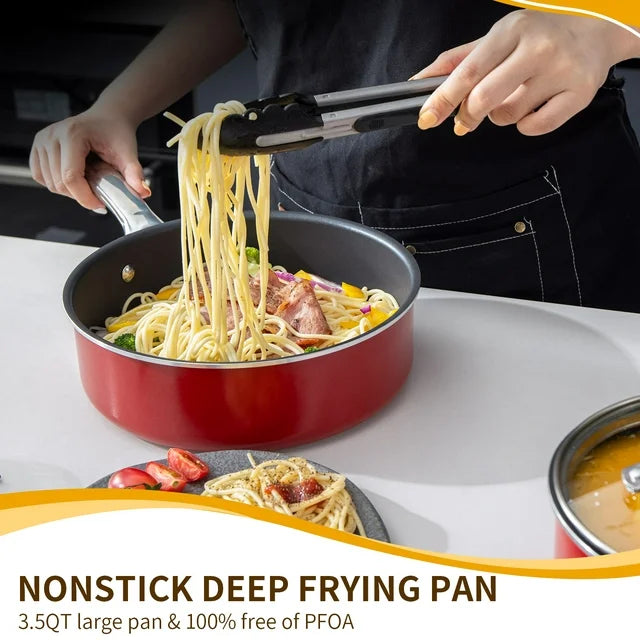 HITECLIFE Nonstick Deep Frying Pan, Induction Saute Pan with Lid, Dishwasher Safe, 9.5 inch