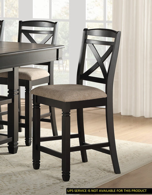 Counter Height Dining Chairs Set of 2 with Beige Fabric Seat, Transitional Black Wood