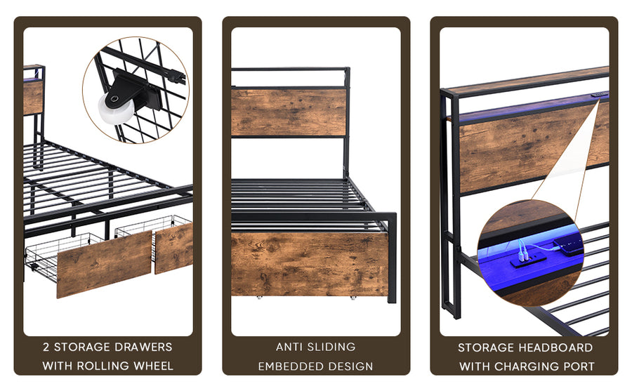 Full Black & Brown LED Storage Platform Bed - product image 15