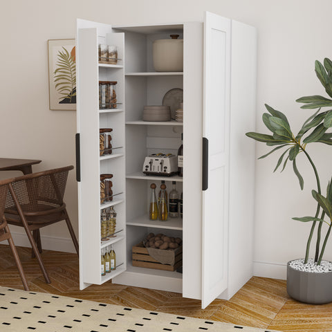 63" Kitchen Pantry Cabinet with Doors and Shelves, White