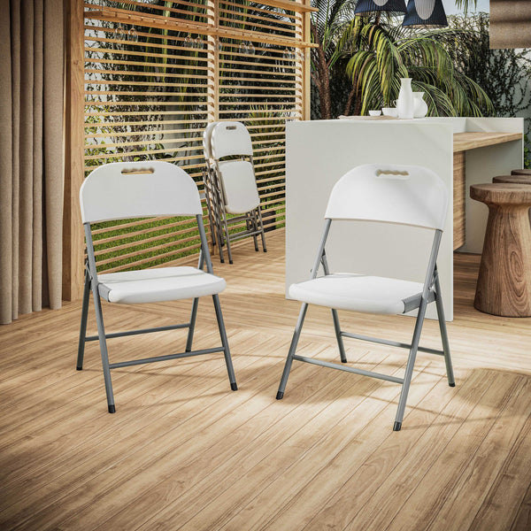 Folding Chairs Set of 4, Powder Coated Dining Chairs with Contoured Seats, Granite White