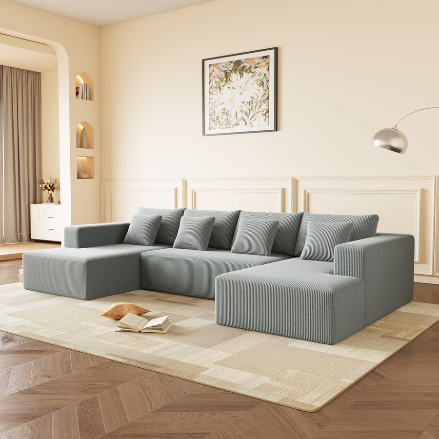 Corduroy U-Shaped Sectional Sofa – Reversible Spacious Couch with Plush Cushions for Modern Living Rooms