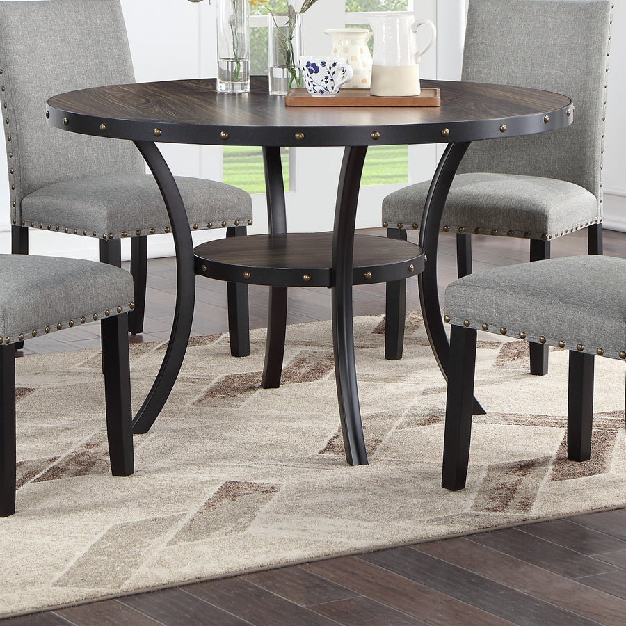 Round Counter Height Dining Table with Built-in Leaf & Shelf - 1pc Solid Wood Gray Finish