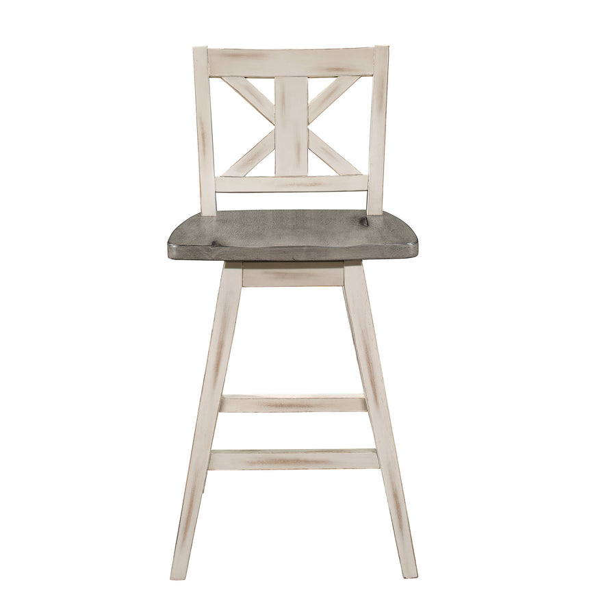 Set of 2 White & Gray Swivel Counter Chairs